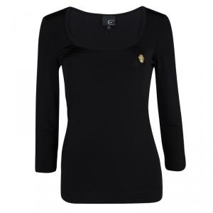 Pre Owned Just Cavalli Black Logo Detail Long Sleeve Top S