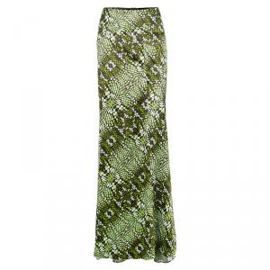 Pre Owned Just Cavalli Snake Print Green Maxi Skirt L