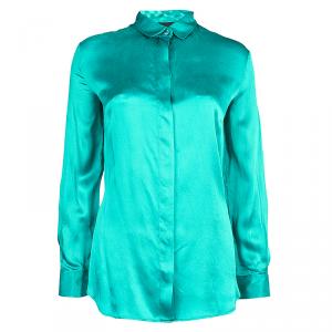 Pre Owned Just Cavalli Green Silk Long Sleeve Top L