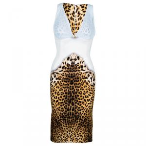 Pre Owned Just Cavalli Leopard Pleated Detail Dress S