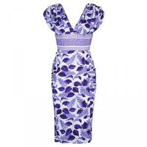 Pre Owned Just Cavalli Purple Print Stretch Dress M