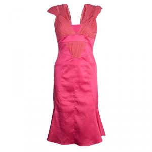 Pre Owned Just Cavalli Pink Satin and Crinkled Chiffon Dress M