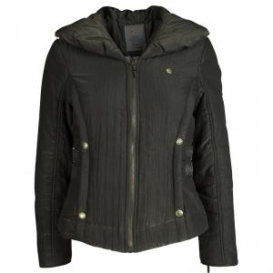 Just Cavalli Olive Green Metallic Finish Hooded Puffer Jacket S