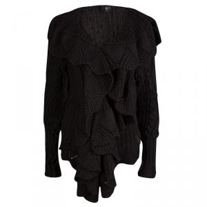 Just Cavalli Brown Chunky Knit Ruffle Detail Cardigan M