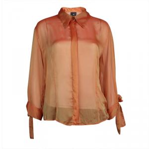 Pre Owned Just Cavalli Orange Crinkled Chiffon Long Sleeve Sheer Blouse L
