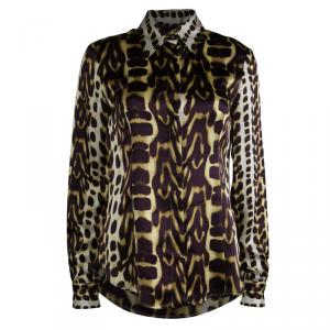 Just Cavalli Brown Silk Leopard Print Button Down Shirt M