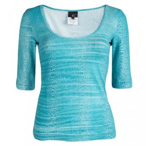 Pre Owned Just Cavalli Turquoise Snakeskin Print Short Sleeve T-Shirt M