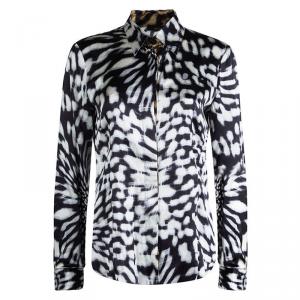 Just Cavalli Black Silk Leopard Print Button Down Long Sleeve Shirt M