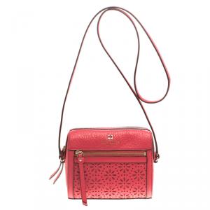 Pre Owned Kate Spade Pink Perforated Leather Perri Lane Looloo Crossbody Bag