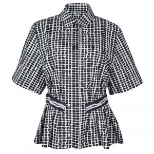 Pre Owned Kenzo Neon Plaid Pleat Detail Cotton Blouse L 