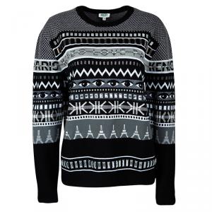 Pre Owned Kenzo Striped Embroidered Wool Eye Motif Embellished Sweater M