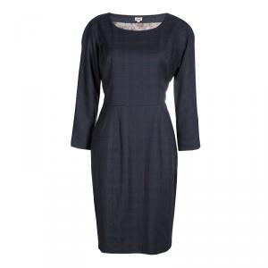 Pre Owned Kenzo Plaid Wool Sheath Dress L