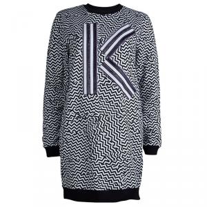Pre Owned Kenzo Monochrome Printed Cotton Knit Logo Sweatshirt M