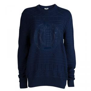 Pre Owned Kenzo Cobalt Blue Silicone Print Knit Sweater M
