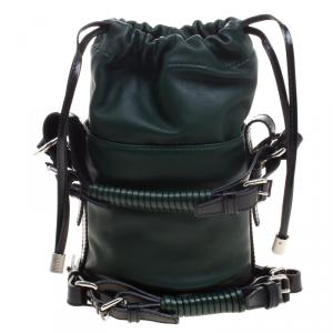 Kenzo Dark Green Leather Drawstring Bucket Bag