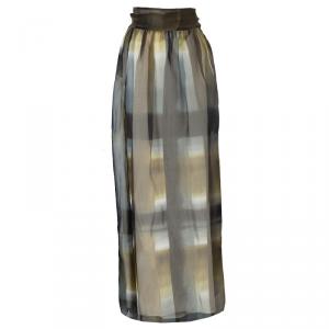 Pre Owned Kenzo Multicolor Printed Silk Tie Detail Maxi Skirt L