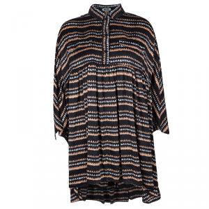 Pre Owned Kenzo Black Abstract Printed Silk Oversized Button Front Tunic M