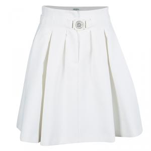 Pre Owned Kenzo White Buckle Detail Pleated High Waist Skirt S