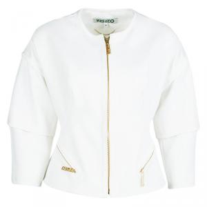Pre Owned Kenzo White Layered Sleeve Detail Zip Front Jacket M