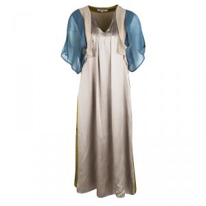 Pre Owned Kenzo Colorblock Silk Satin Chiffon Trim Dress M