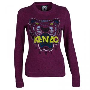 Pre Owned Kenzo Jungle Pink Slub Terry Embroidered Tiger Motif Sweatshirt S