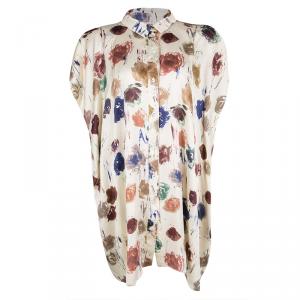 Pre Owned Kenzo Cream Floral Printed Oversized Silk Shirt L
