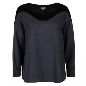 Pre Owned Kenzo Grey Knit Contrast Neckline Detail Long Sleeve Top M