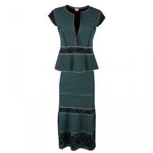 Kenzo Green Floral Wool Jacquard Lurex Detail Skirt and Top Set S