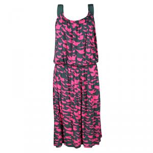 Pre Owned Kenzo Grey and Pink Printed Sleeveless Midi Dress S