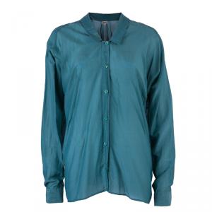 Pre Owned Kenzo Green Long Sleeve Cotton Top M