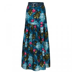 Pre Owned Kenzo Multicolor Gathered Cotton Maxi Skirt M