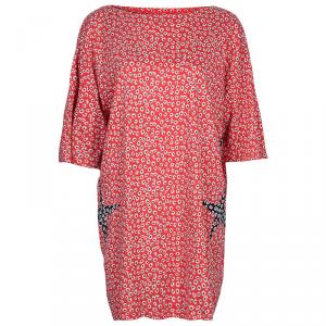Kenzo Red Floral Print Knit Shift Dress L
