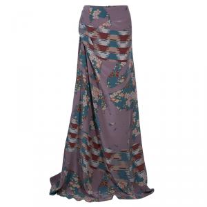 Pre Owned Kenzo Multiprint Silk Maxi Skirt XL
