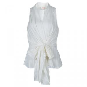 Pre Owned Kenzo White Pleated Cotton Sleeveless Top M