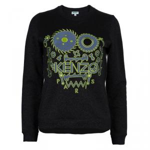 Pre Owned Kenzo Black Lurex Knit Embroidered Sweatshirt XS