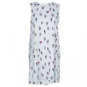 Pre Owned Kenzo White Cactus Print Sleeveless Shift Dress S