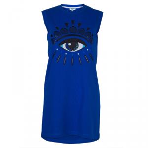 Pre Owned Kenzo Blue Knit Eye Motif Sleeveless T-Shirt Dress XS