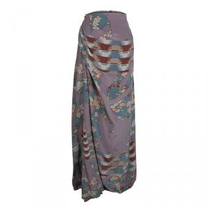 Pre Owned Kenzo Multicolor Floral Printed Silk Draped Maxi Skirt XL