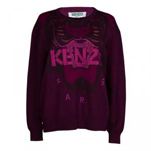 Pre Owned Kenzo Purple Embroidered Tiger Motif Sweater XL