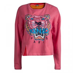 Pre Owned Kenzo Pink Tiger Motif Embroidered Sweatshirt M