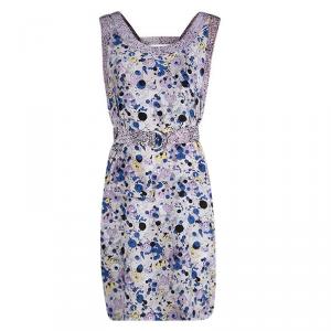 Pre Owned Kenzo Multicolor Silk Printed Drop Waist Sleeveless Belted Dress S