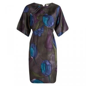 Pre Owned Kenzo Multicolored Printed Silk Short Sleeve Dress L