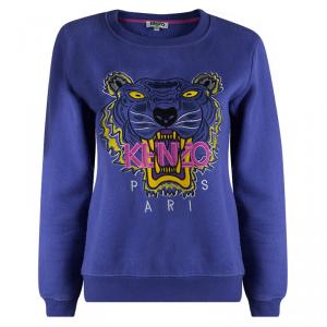 Pre Owned Kenzo Blue Embroidered Tiger Motif Sweatshirt S