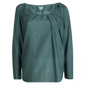 Pre Owned Kenzo Green Pleat Detail Long Sleeve Top M