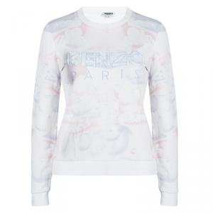 Pre Owned Kenzo Multicolor Cloud Printed Logo Embroidered Sweatshirt S