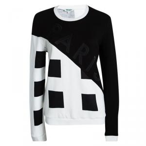 Pre Owned Kenzo Monochrome Knit Square Print Sweatshirt L