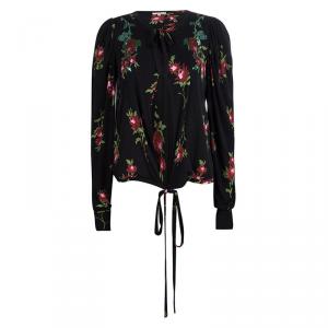 Pre Owned Kenzo Black Floral Printed Silk Jersey Sequin Embellished Wrap Top M