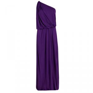 Pre Owned Lanvin Purple One Shoulder Draped Maxi Dress M