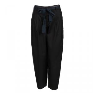 Pre Owned Lanvin Black Cotton Waist Tie Detail Trousers L