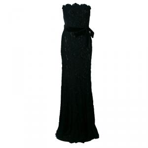 Lanvin Black Lace Strapless Gown M